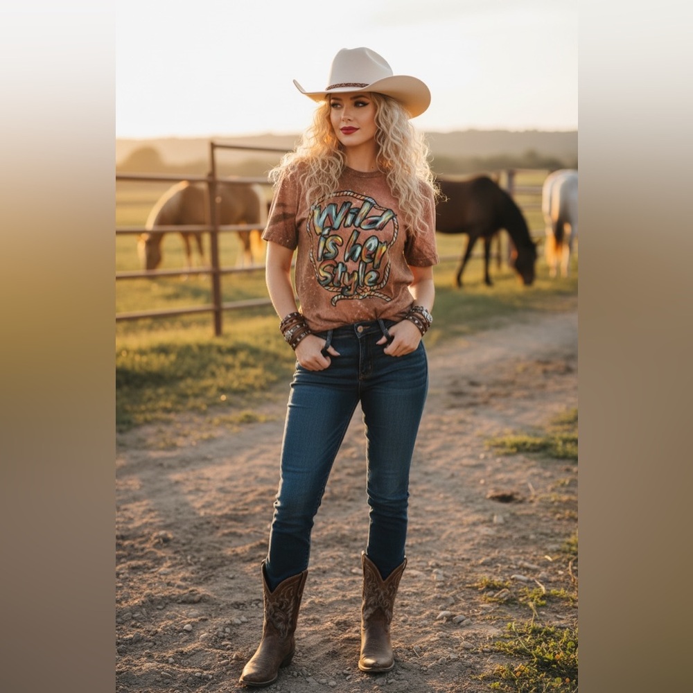 Western Cowgirl Graphic Tee Bella Canvas Bleached Rodeo Country Shirt medium